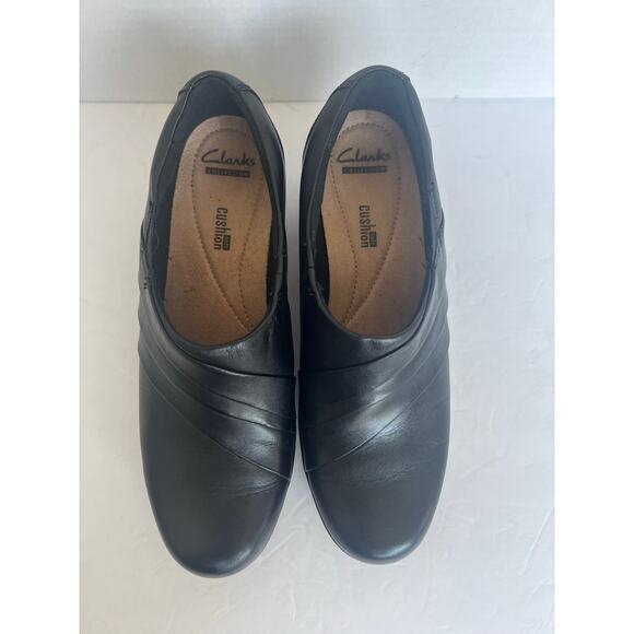 Clarks Genette Port Black Leather Casual Slip On Block Wedge Shootie Shoes 8 W - Picture 4 of 12